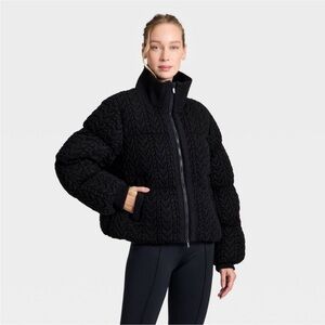 All in Motion | Black Quilted Knit Bomber Puffer Jacket Heavy Weight Winter Coat